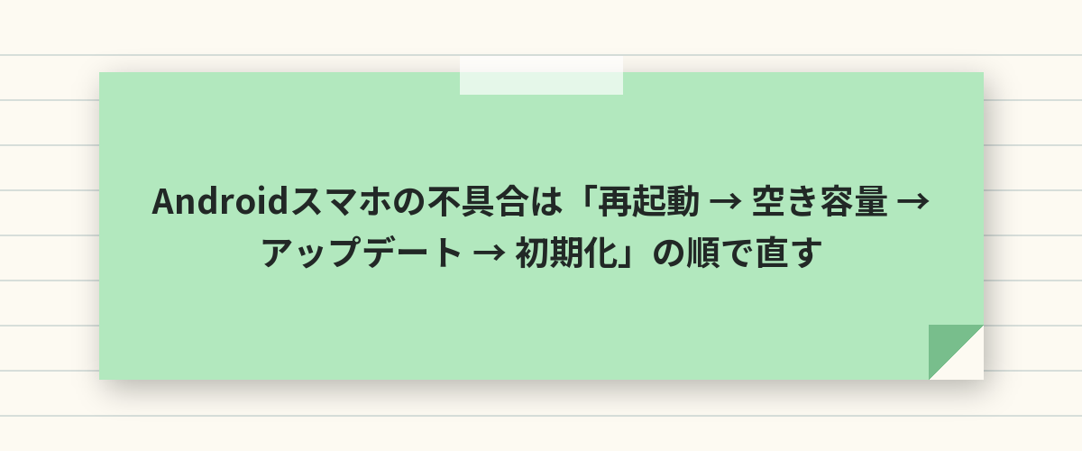 Androidスマホの不具合は「再起動 → 空き容量 → アップデート → 初期化」の順で直す